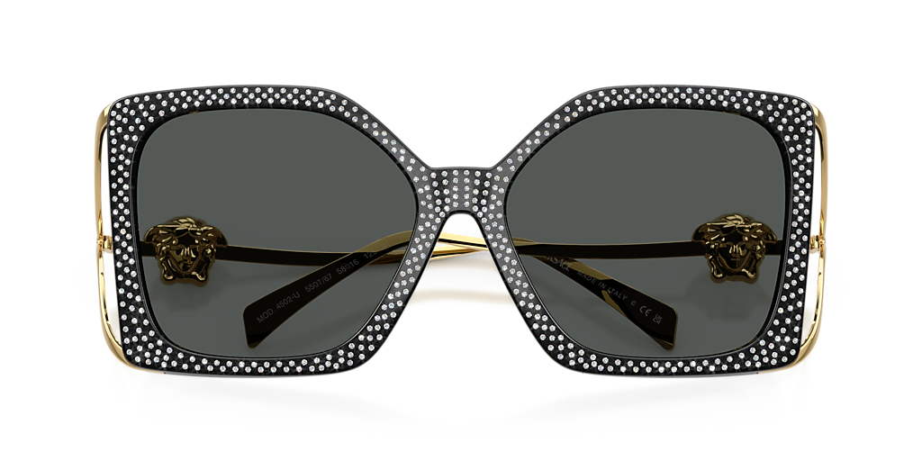 VERSACE VE4502U Black Strass Crystal - Women Luxury Sunglasses, Dark Grey Lens