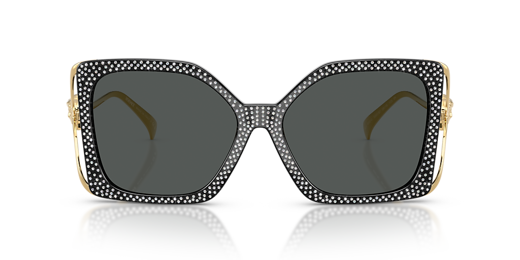 VERSACE VE4502U Black Strass Crystal - Women Luxury Sunglasses, Dark Grey Lens