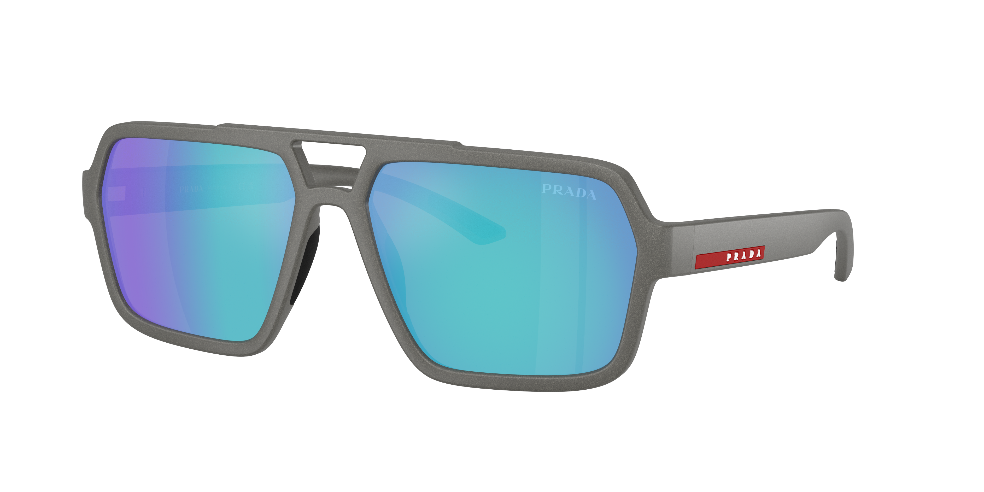 Prada Linea Rossa Man Sunglass PS A06S -  Frame color: Grey Silver, Lens color: Light Green Mirror Blue