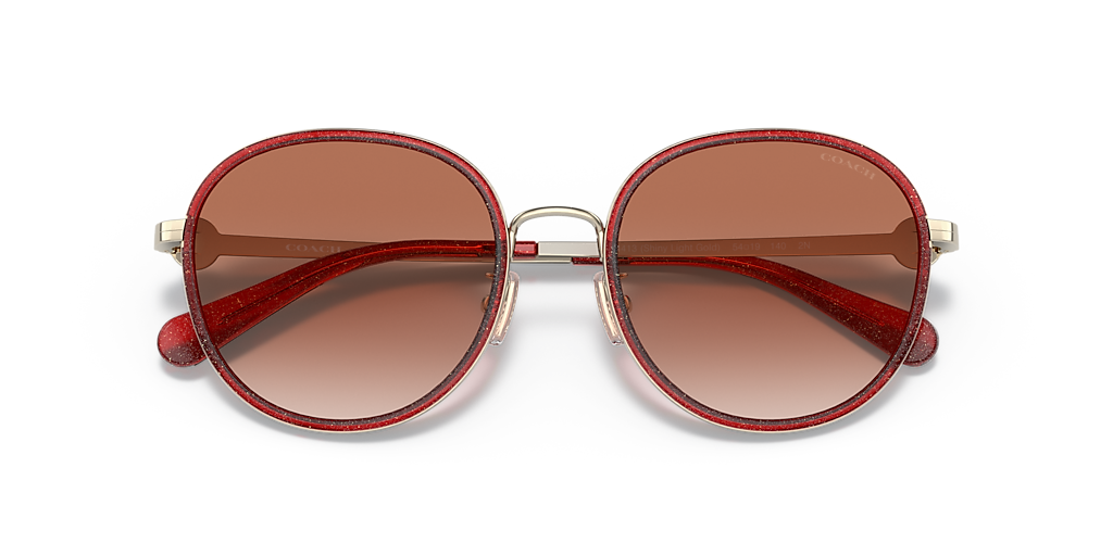 COACH HC7129 CNY Edition Transparent Glitter Red - Women Luxury Sunglasses, Pink Gradient Pink Lens