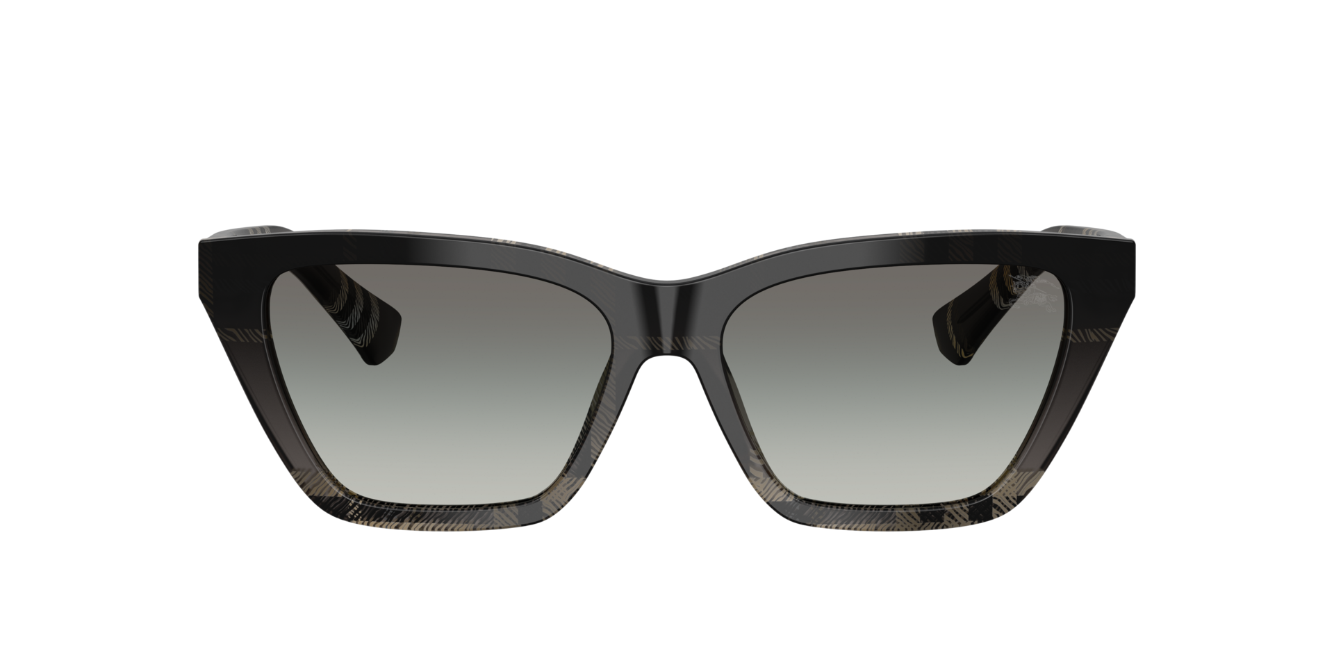 New Burberry Sunglasses Black Front Cat Eye Frame Checkered Arms Gray Lens Logo Detail Square Frame Sunglasses in Black - Men  main image 3