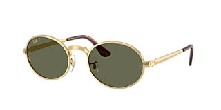 Ray-Ban Oval Flat Lenses M (51 - 21) with Blue lenses and Gold