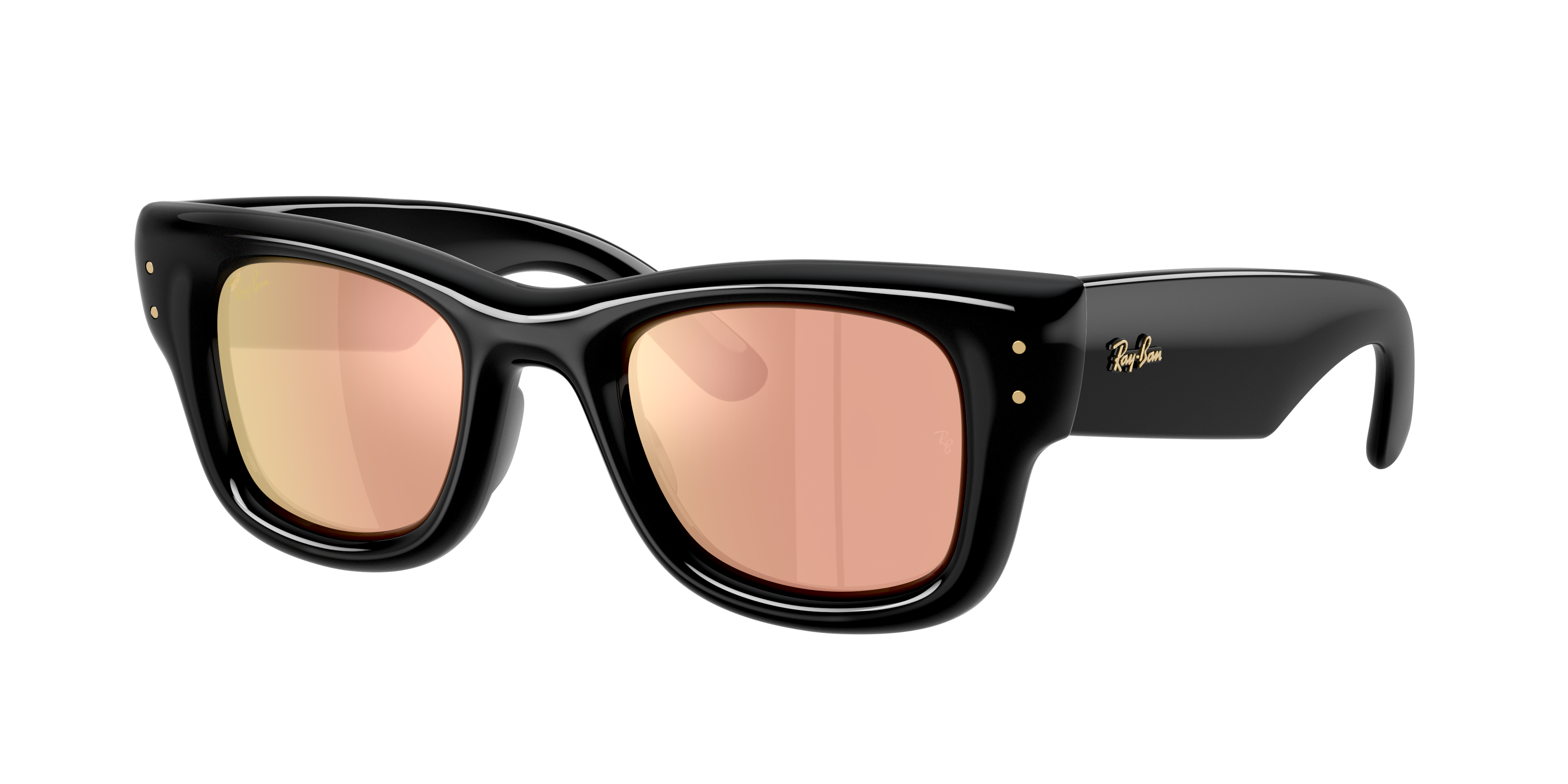 Ray-Ban Unisex Sunglass Wayfarer Puffer -  Frame color: Black, Lens color: Dark Brown Mirror Rose Gold