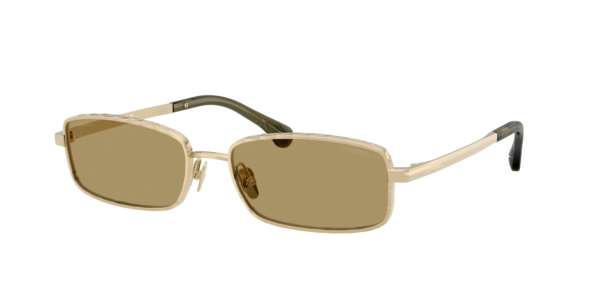 Chanel Woman Sunglass Rectangle Sunglasses CH4295 -  Frame color: Pale Gold, Lens color: Green Olive