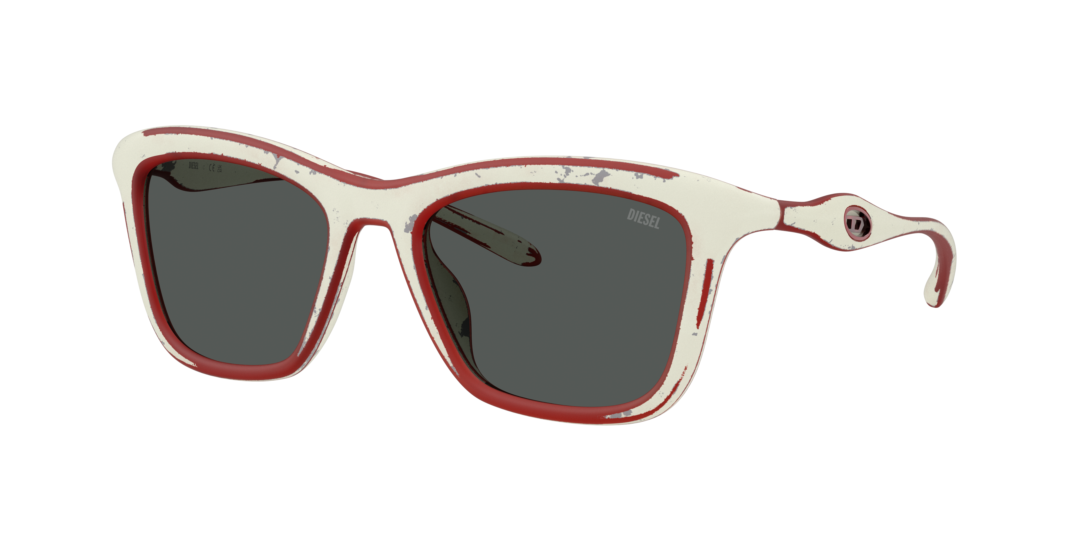 Diesel Unisex Sunglass DL3008U -  Frame color: White Barrelling Red, Lens color: Dark Grey