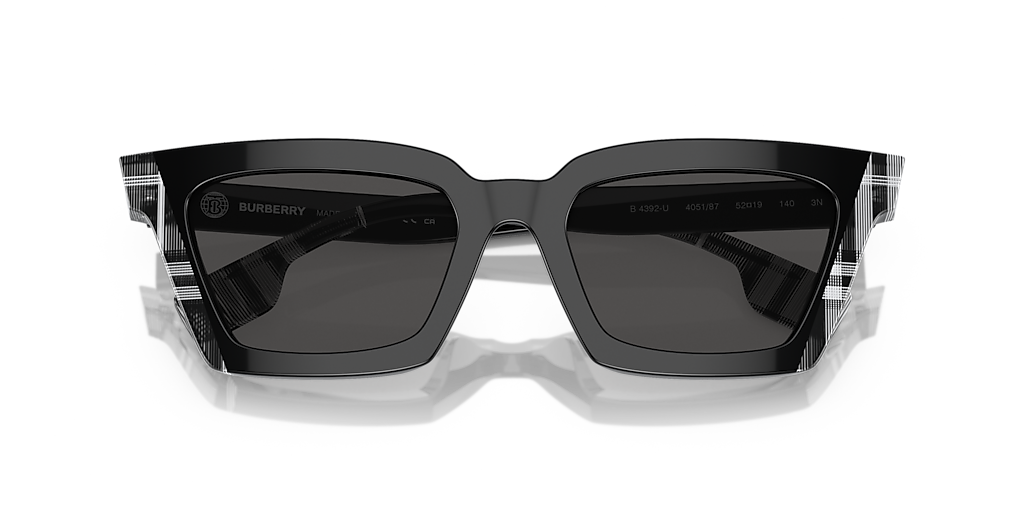BURBERRY BE4392U Briar Black/Check White Black - Women Luxury Sunglasses, Dark Grey Lens