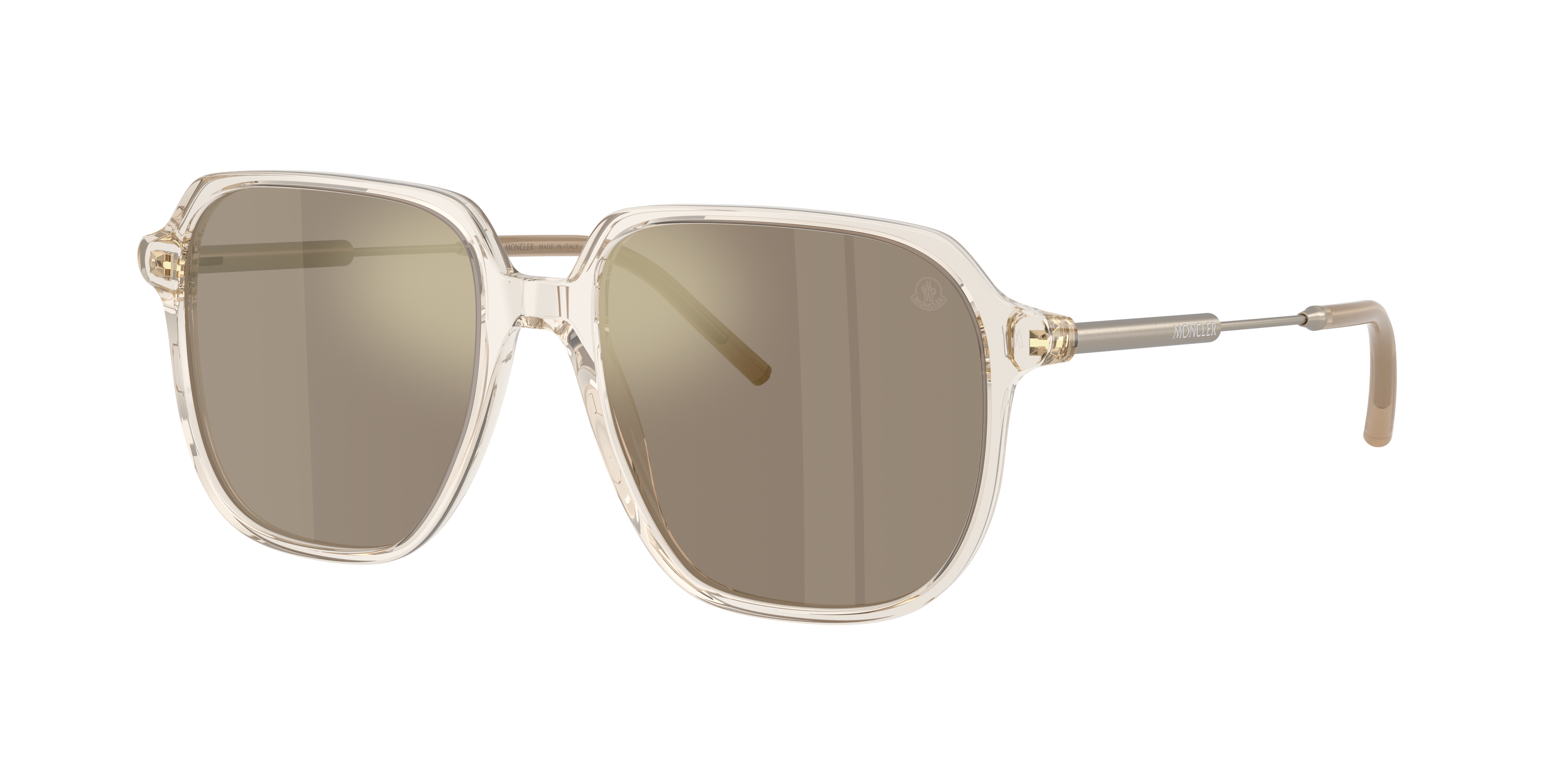 Moncler Unisex Sunglass ME6010 CYLIN -  Frame color: Transparent Shiny Butter, Lens color: Mirror Brown Gold