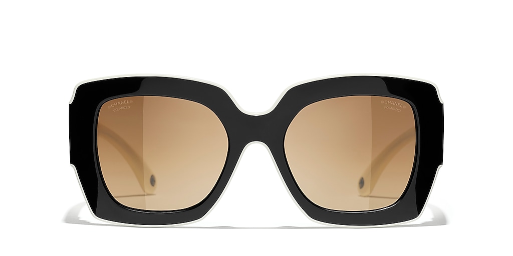 CHANEL Square Sunglasses CH6059 Black & White - Women Luxury Sunglasses, Beige Lens