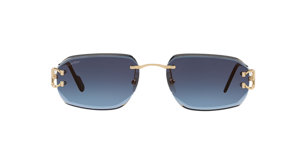 CARTIER CT0468S Gold - Man Luxury Sunglasses, Blue Lens