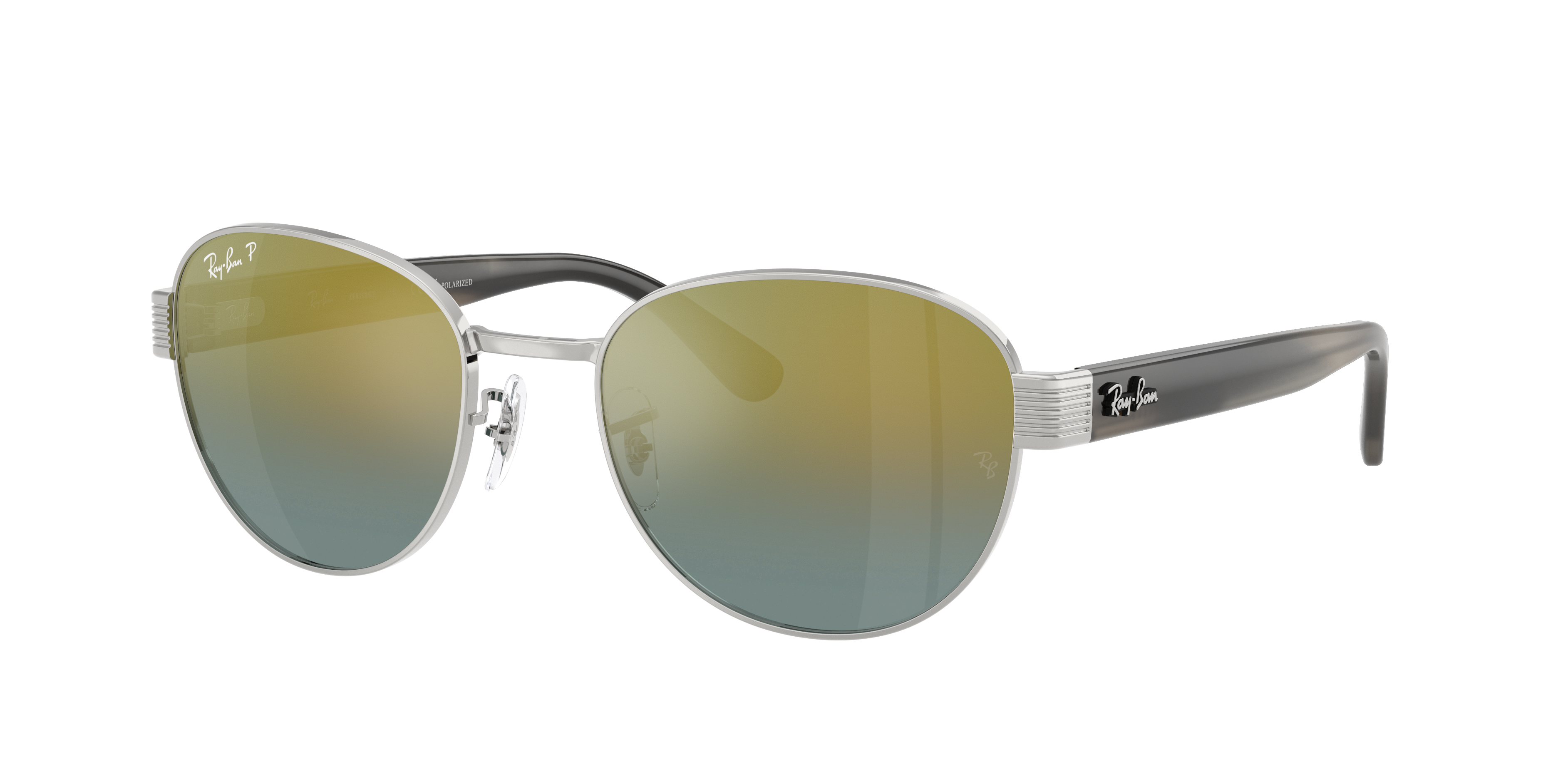 Ray Ban Rb3766ch Chromance Sunglasses Striped Grey Frame Gold Lenses Polarized 54-20 In Green