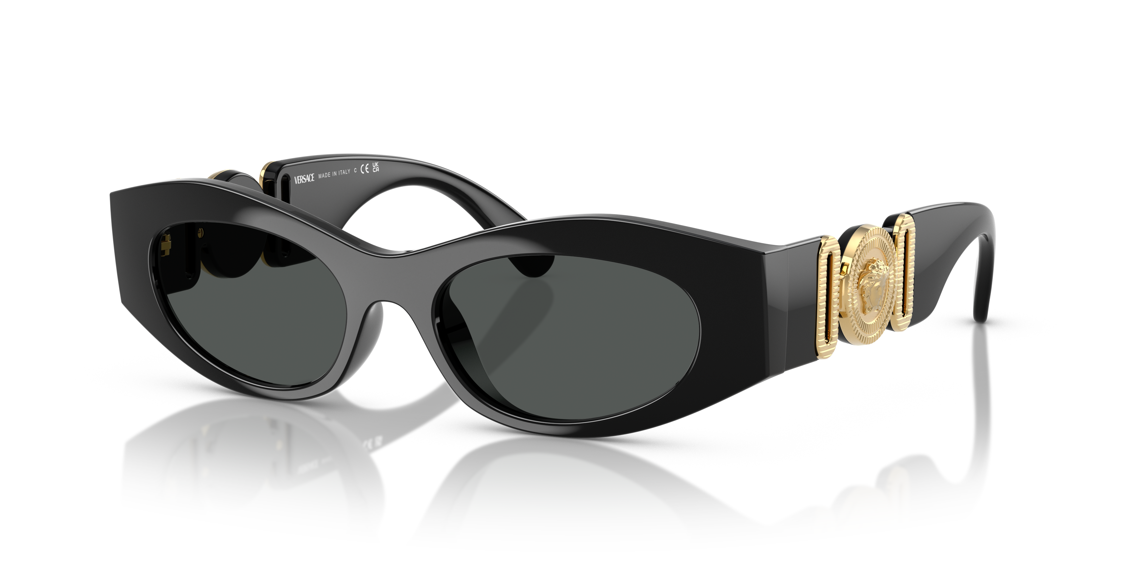 versace サングラス Versace VE 2226 100287 Gold Metal Shield Sunglasses Grey Lens at