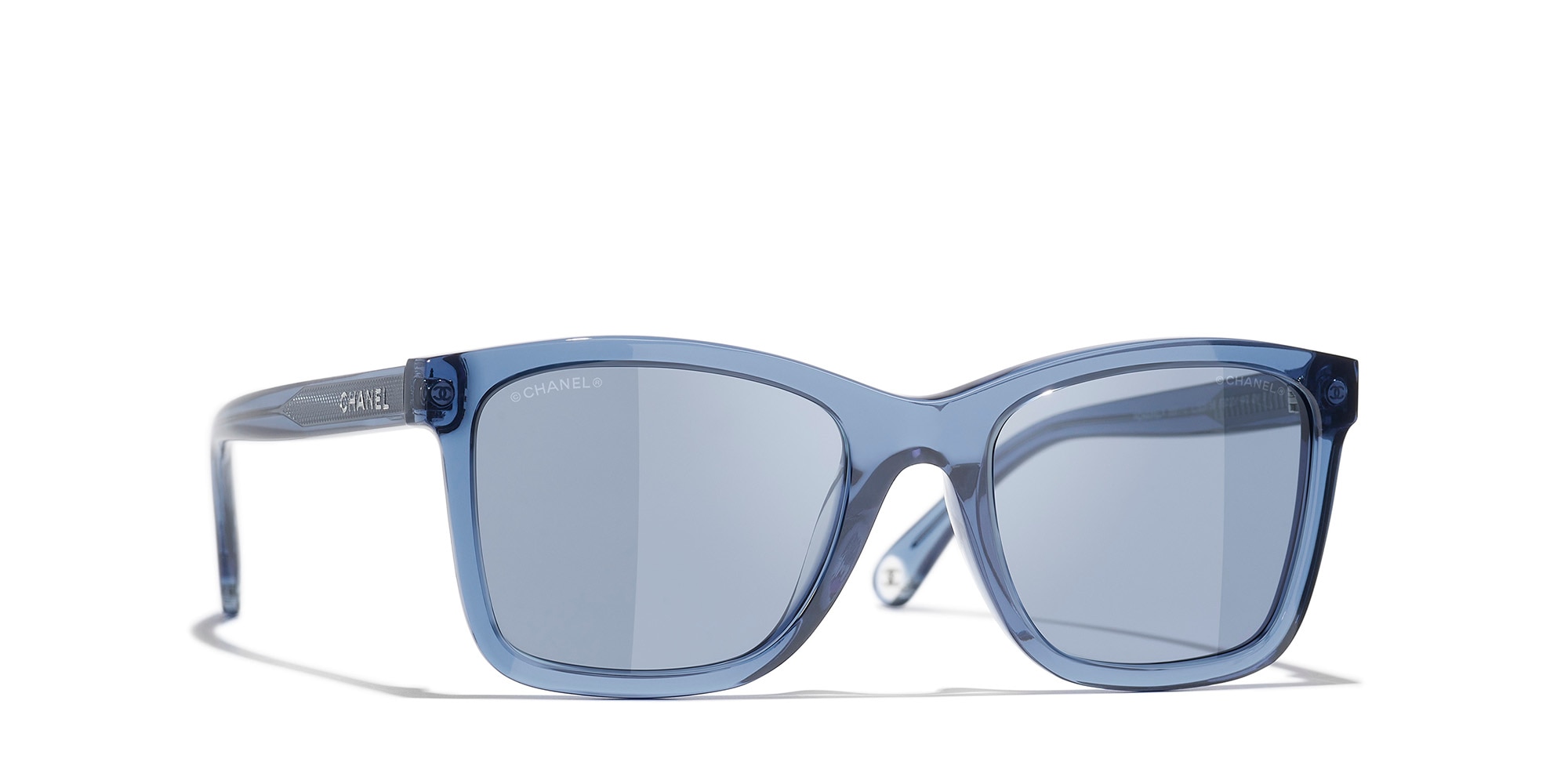 Chanel Woman Sunglass Rectangle Sunglasses CH5551U -  Frame color: Crystal Blue, Lens color: Blue