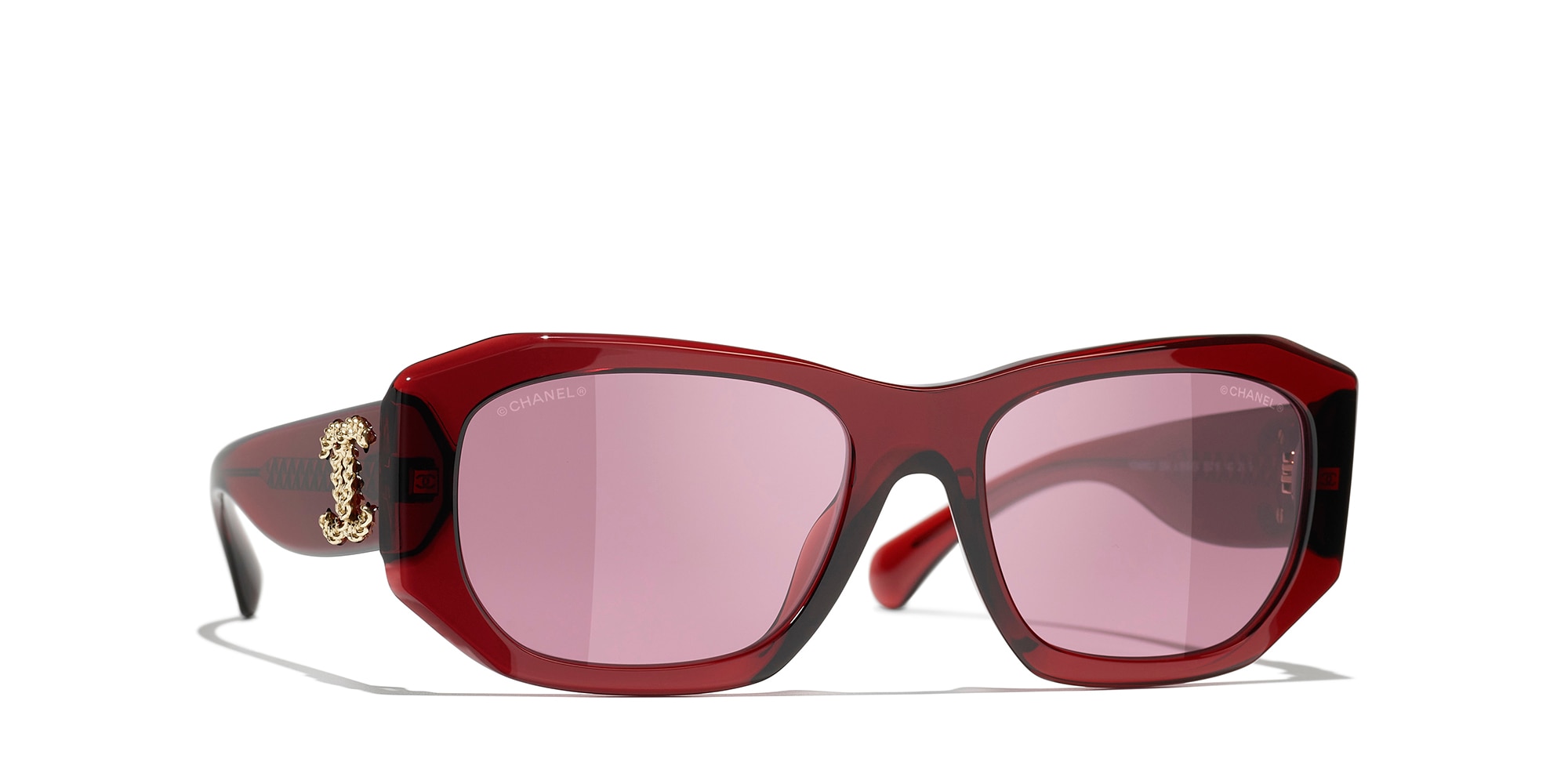 Chanel Woman Sunglass Rectangle Sunglasses CH5554 -  Frame color: Crystal Bordeaux, Lens color: Red