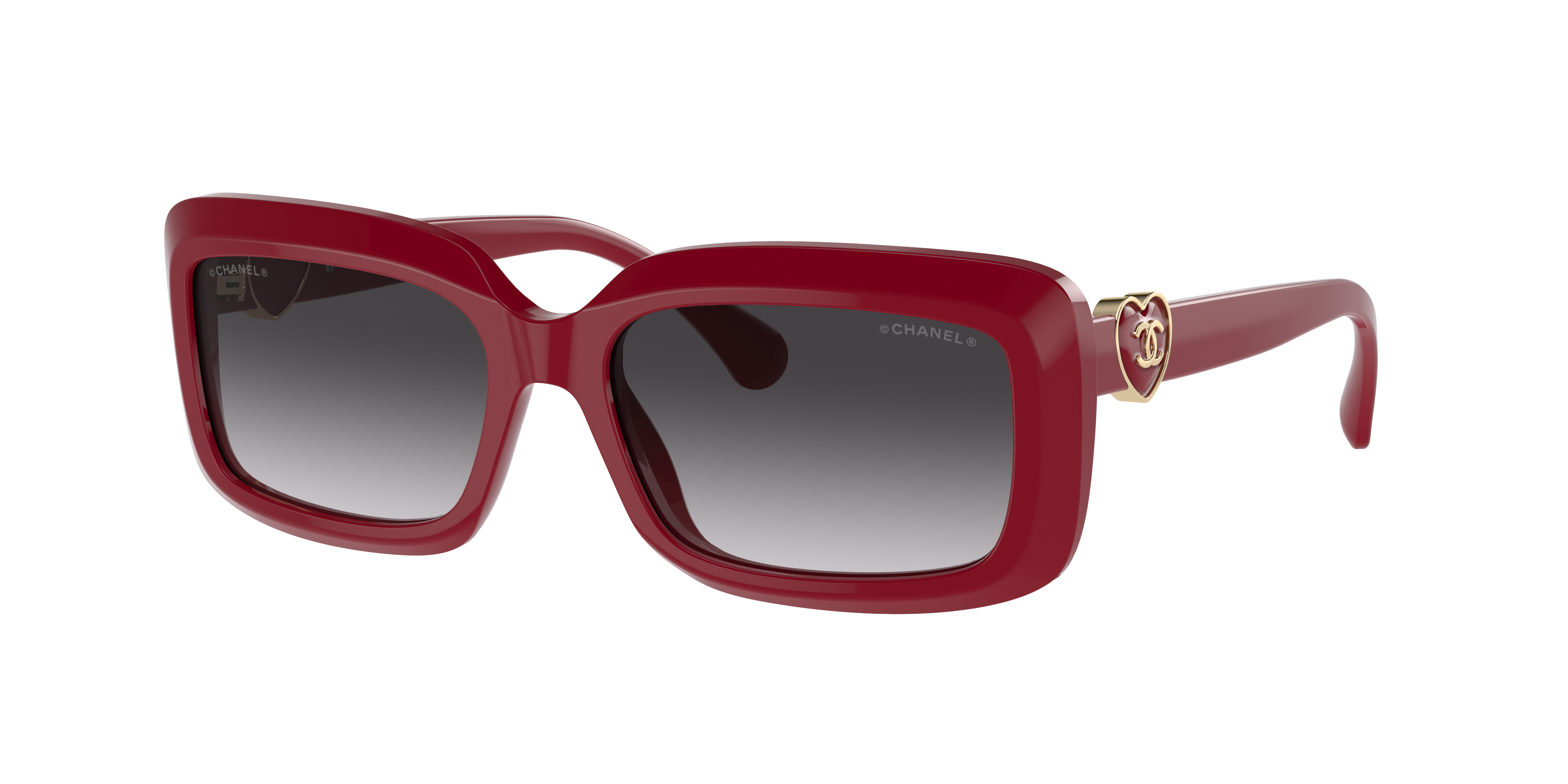 Chanel Woman Sunglass Rectangle Sunglasses CH5520A -  Frame color: Red, Lens color: Grey