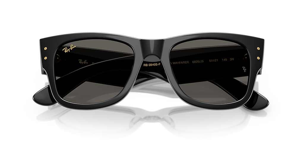 RAY-BAN RB0840SF Mega Wayfarer Blacked Out Collection Black - Unisex Sunglasses, Ultra Black Lens