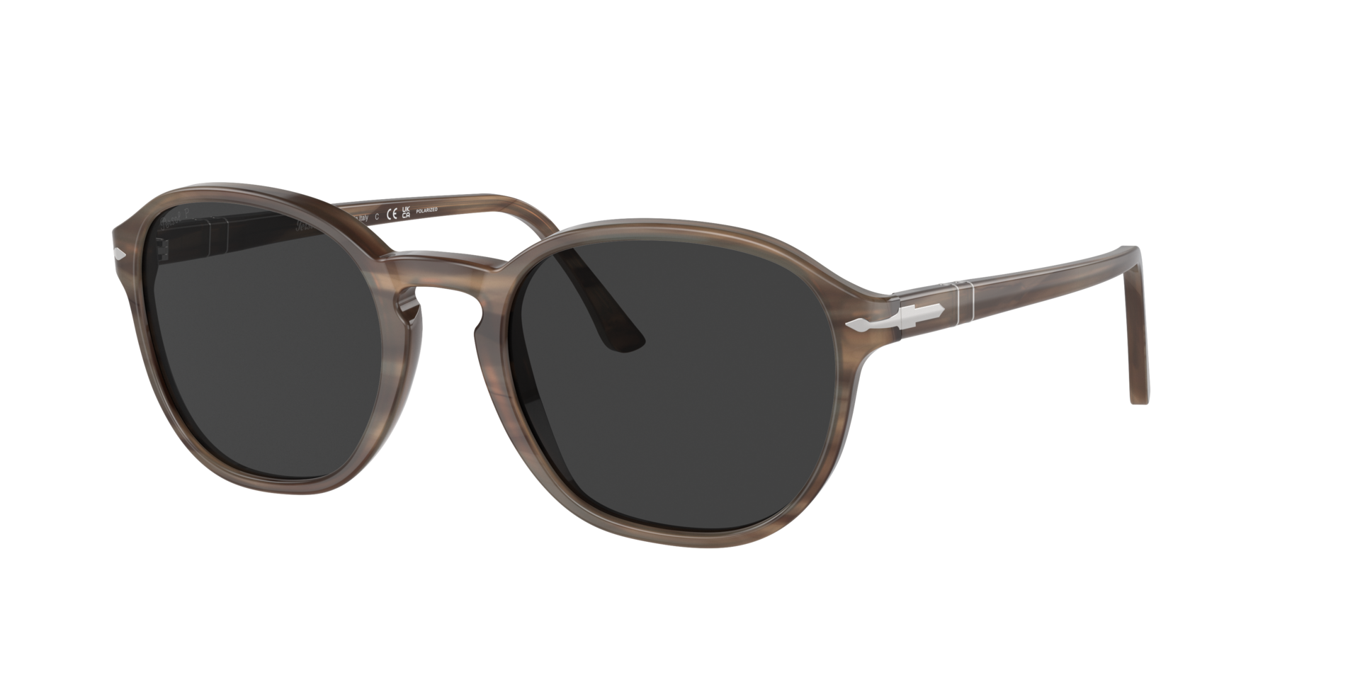 Persol Unisex Sunglass PO3343S - Frame color: Striped Brown, Lens color: Polarized Black Grey