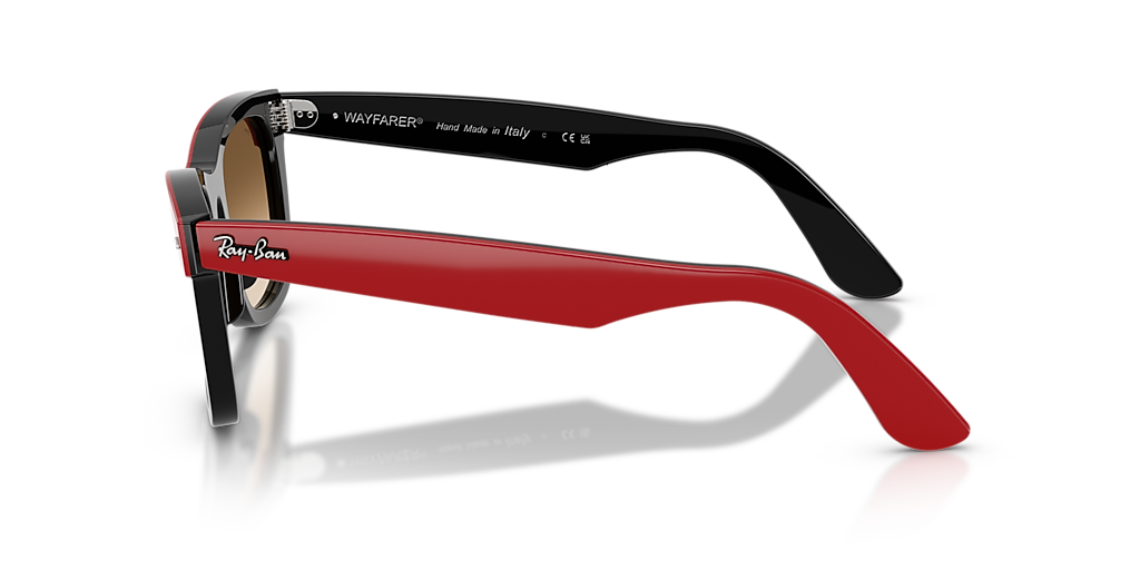RAY-BAN RB2240 Wayfarer Street Neat Red On Black - Unisex Sunglasses, Clear Gradient Brown Lens