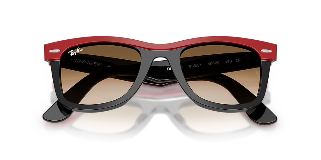 RAY-BAN RB2240 Wayfarer Street Neat Red On Black - Unisex Sunglasses, Clear Gradient Brown Lens