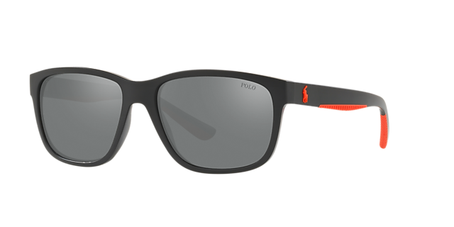 Polo Ralph Lauren PH4142 57 Mirror Silver & Matte Black Sunglasses  