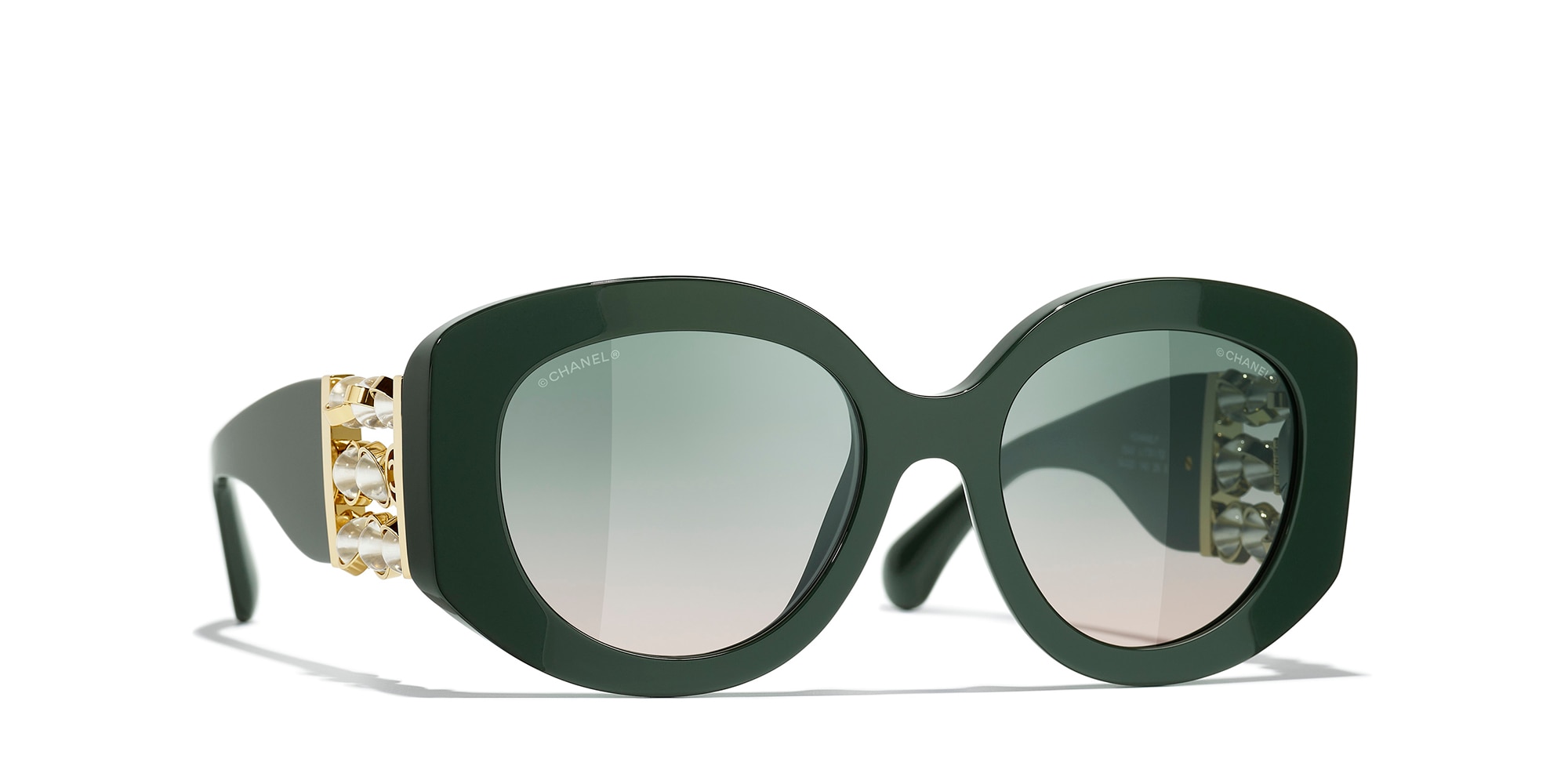 Chanel Woman Sunglass Oval Sunglasses CH5543 -  Frame color: Green, Lens color: Green