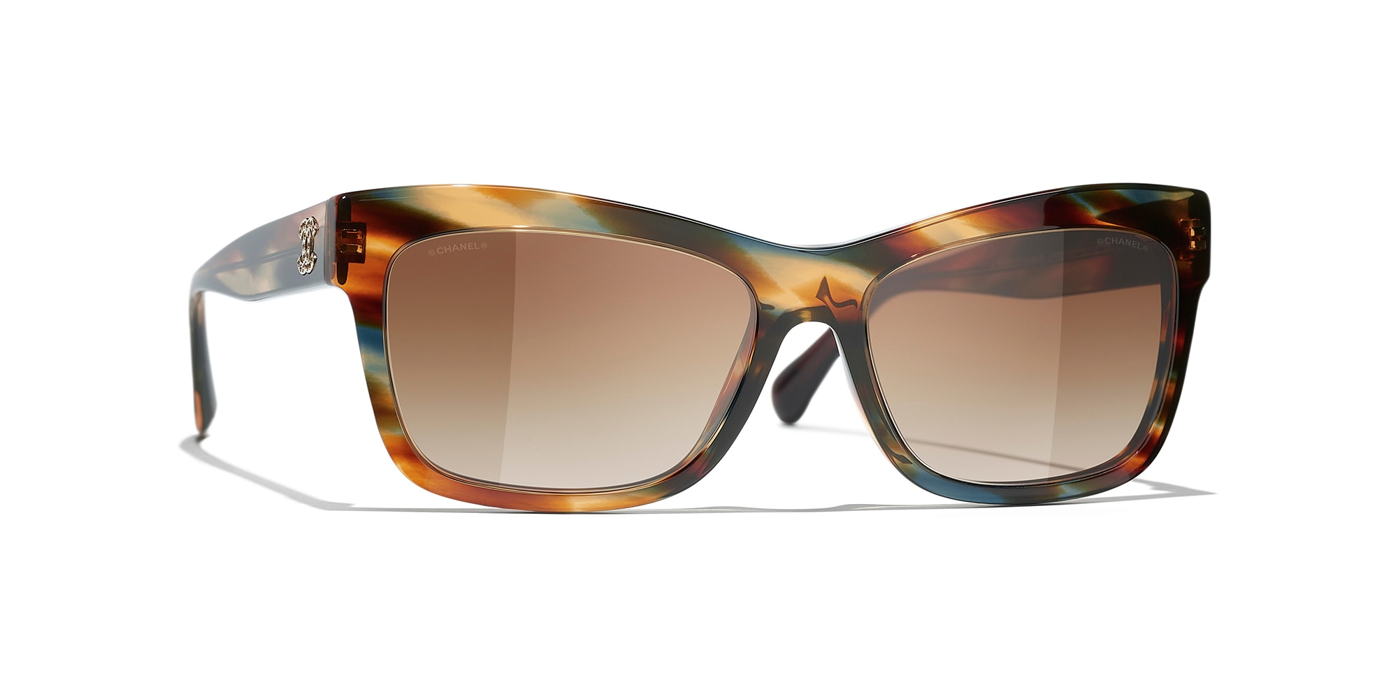 Chanel Woman Sunglass Rectangle Sunglasses CH5496B -  Frame color: Yellow Tortoise & Brown, Lens color: Brown