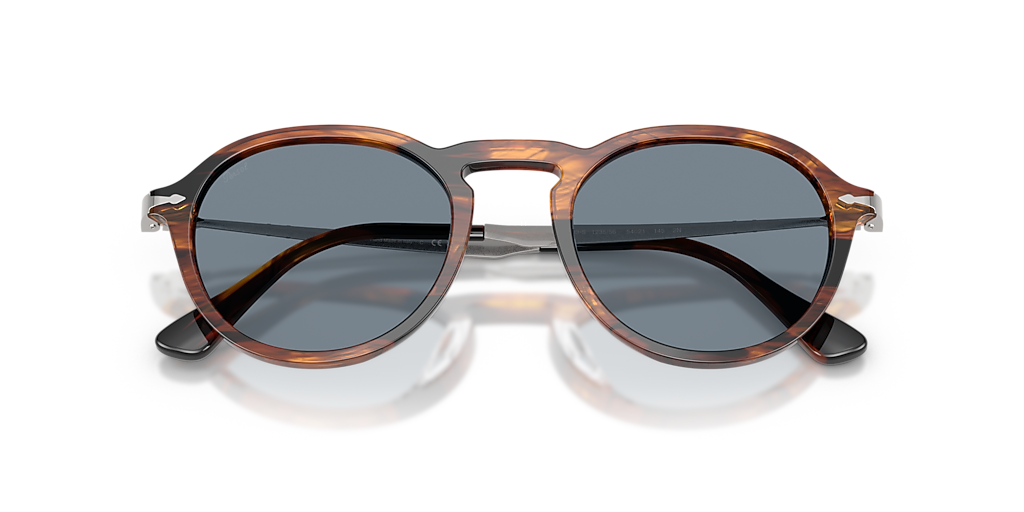 PERSOL PO3383S Striped Black & Brown - Unisex Luxury Sunglasses, Light Blue Lens