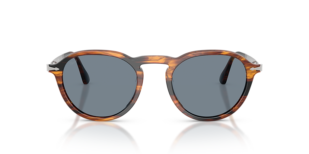 PERSOL PO3383S Striped Black & Brown - Unisex Luxury Sunglasses, Light Blue Lens