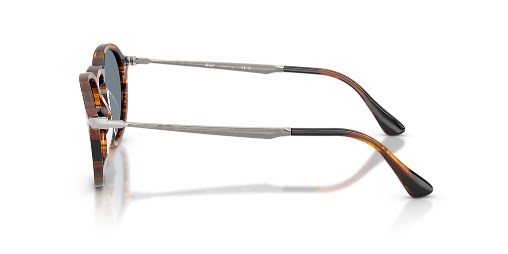 PERSOL PO3383S Striped Black & Brown - Unisex Luxury Sunglasses, Light Blue Lens