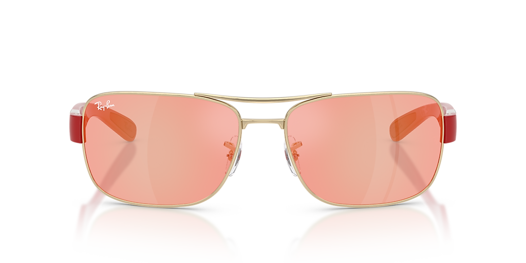 RAY-BAN RB3763M Scuderia Ferrari Collection Silver - Unisex Sunglasses, Brown Mirror Red/Yellow Lens
