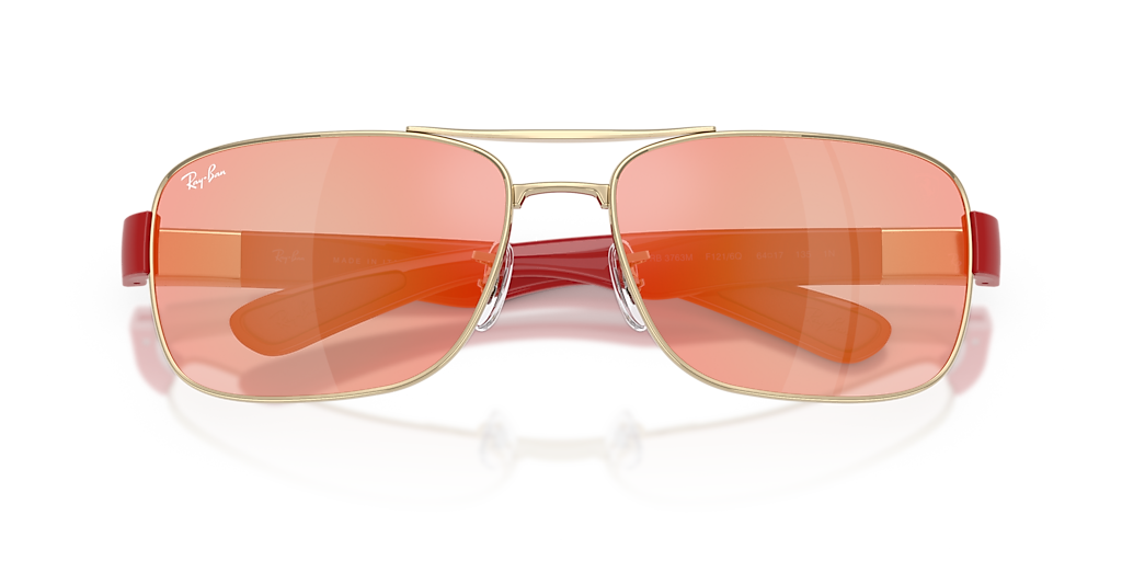 RAY-BAN RB3763M Scuderia Ferrari Collection Silver - Unisex Sunglasses, Brown Mirror Red/Yellow Lens