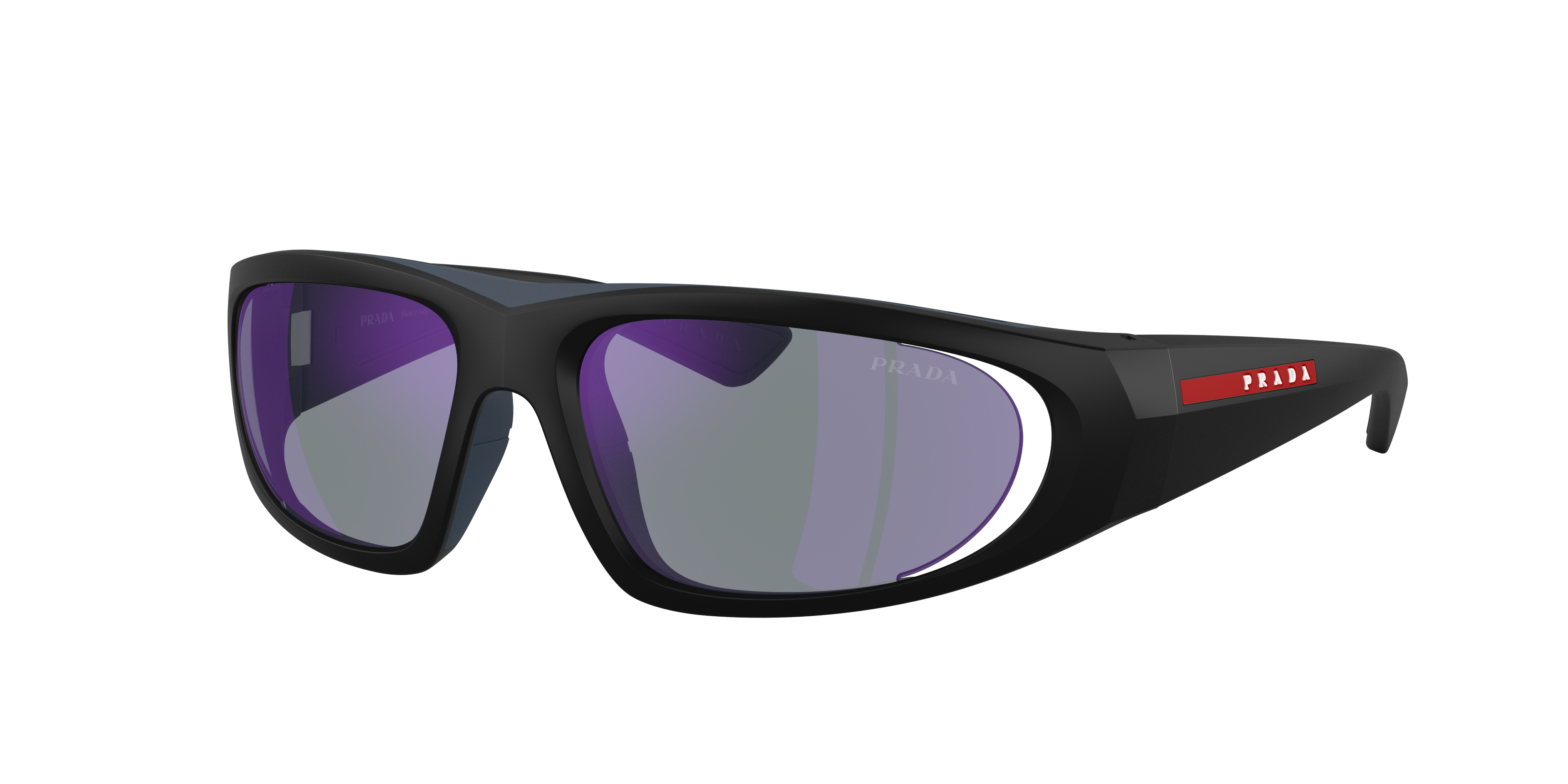 Prada Linea Rossa Man Sunglass PS B03S -  Frame color: Matte Black, Lens color: Dark Blue Mirror Violet