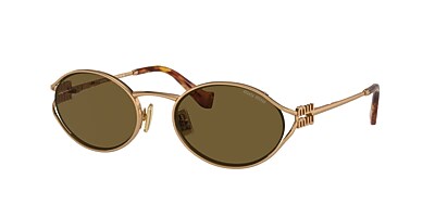 Miu Miu MU 52YS 54 Dark Brown & Brass Gold Sunglasses | Sunglass 