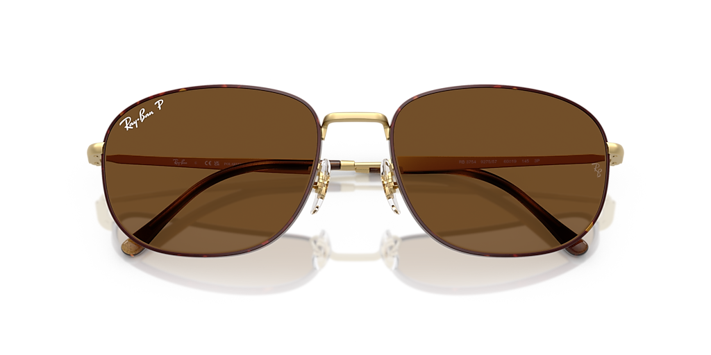 RAY-BAN RB3754 Matte Havana On Matte Arista Gold - Unisex Sunglasses, Polar Brown Lens