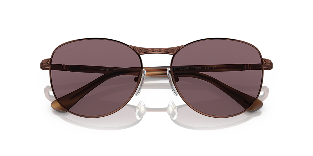 PERSOL PO1002S Shiny Brown - Unisex Luxury Sunglasses, Dark Violet Polarized Lens