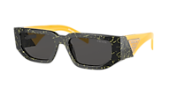 PRADA PR 09ZSF Black Yellow Marble - Men Luxury Sunglasses, Dark Grey Lens