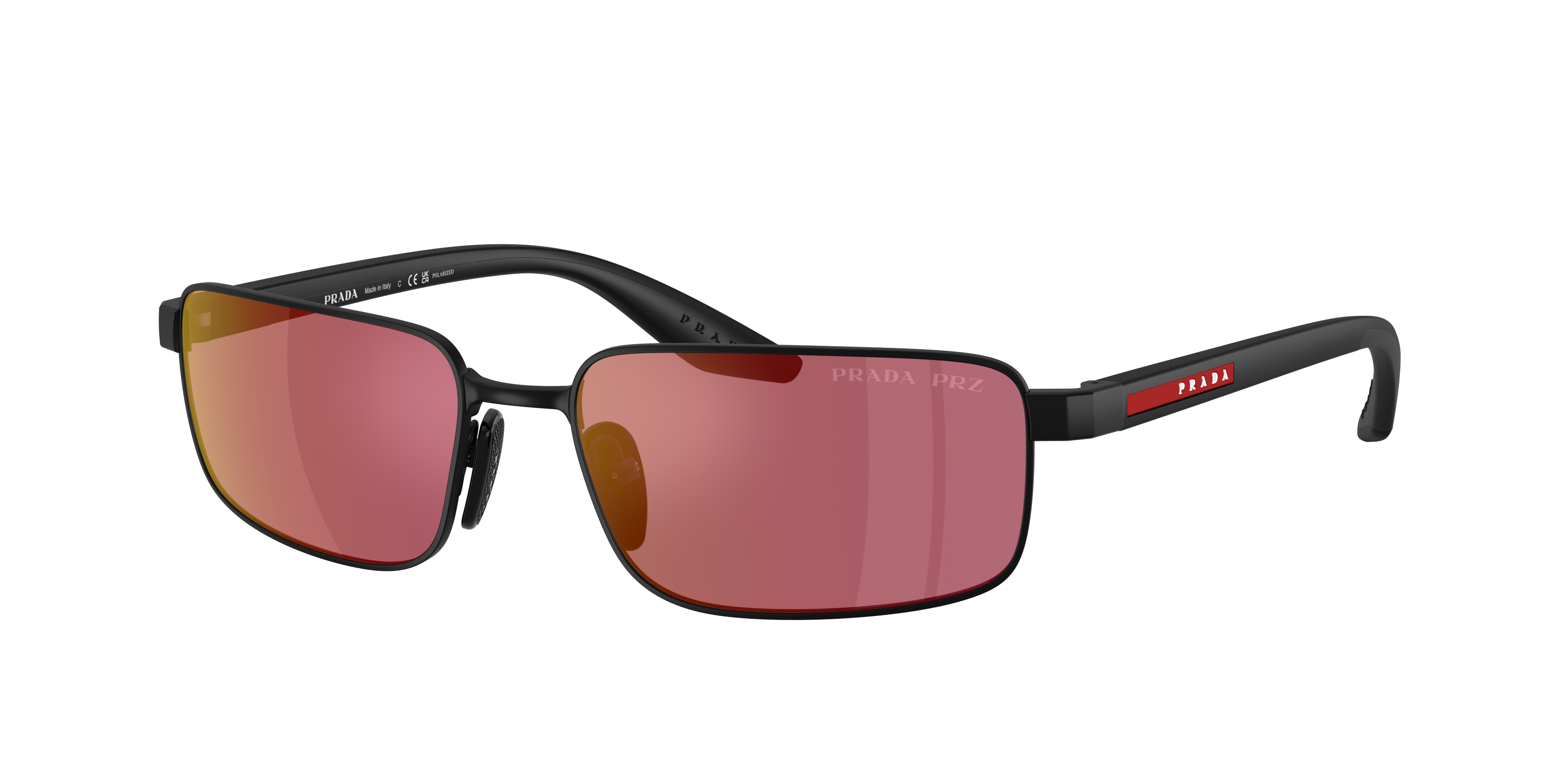 Prada Linea Rossa Man Sunglass PS B54S -  Frame color: Matte Black, Lens color: Red Polarized
