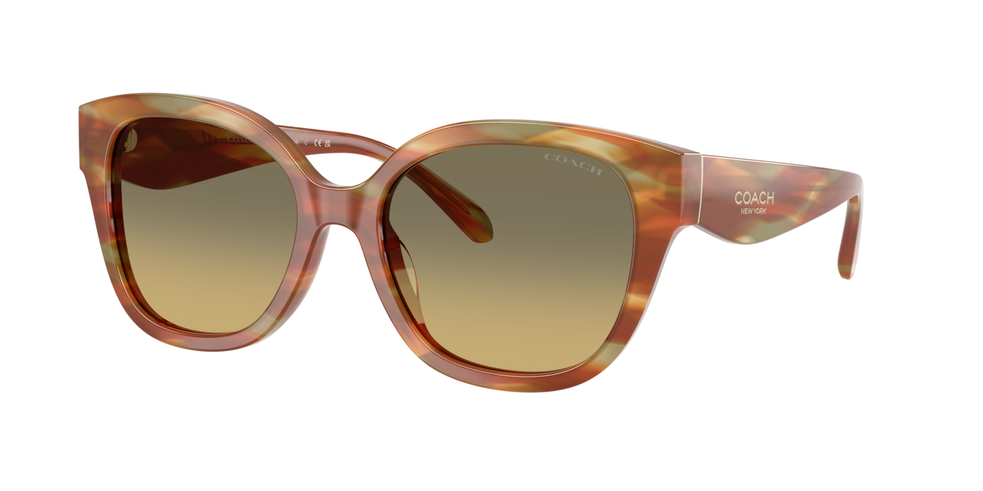 Coach Woman Sunglass HC8438U CBY94 - Frame color: Striated Bark/Moss, Lens color: Green Grey Gradient