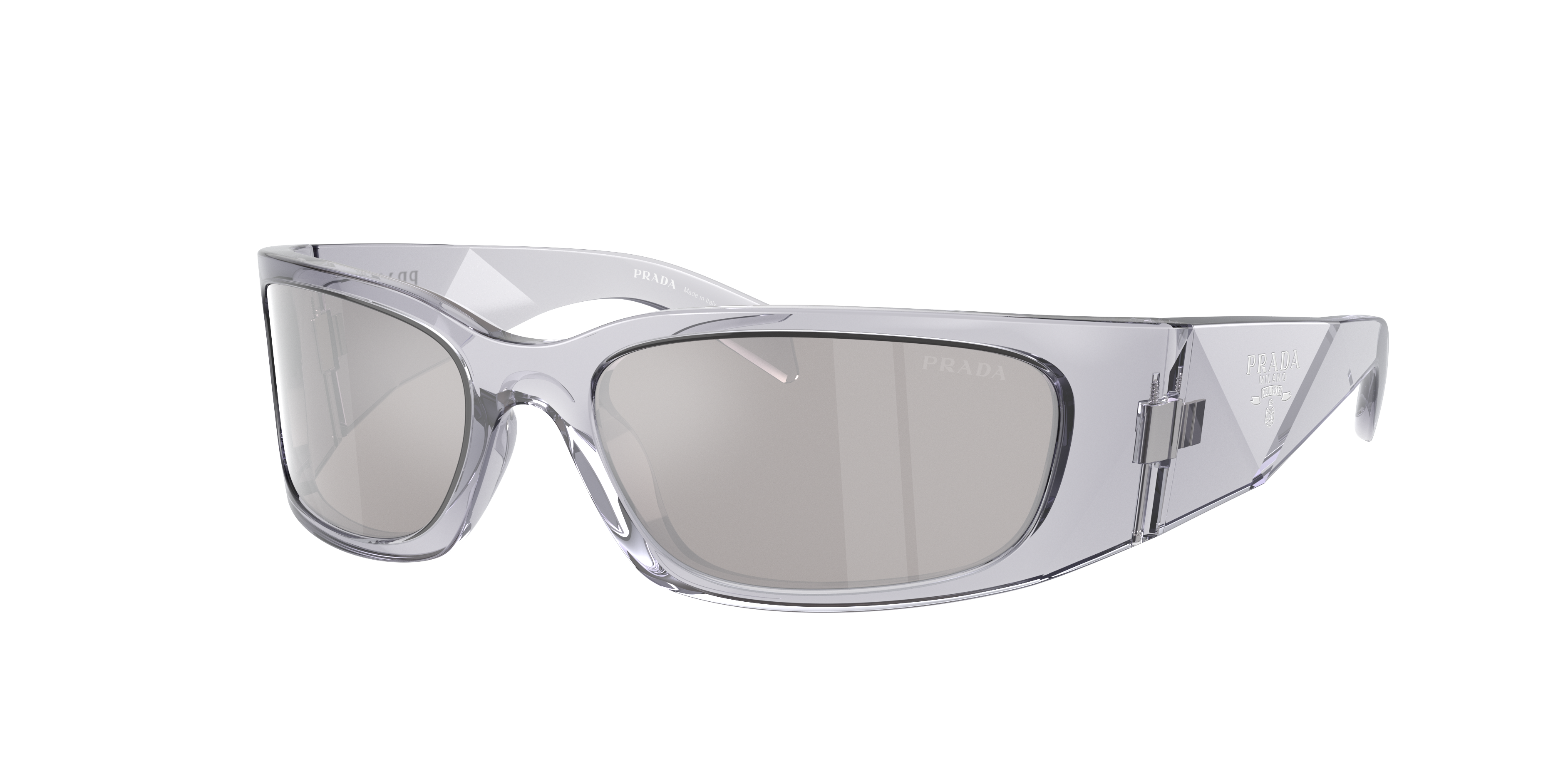 Prada Man Sunglass PR A19S -  Frame color: Transparent Grey, Lens color: Light Grey Mirror Silver
