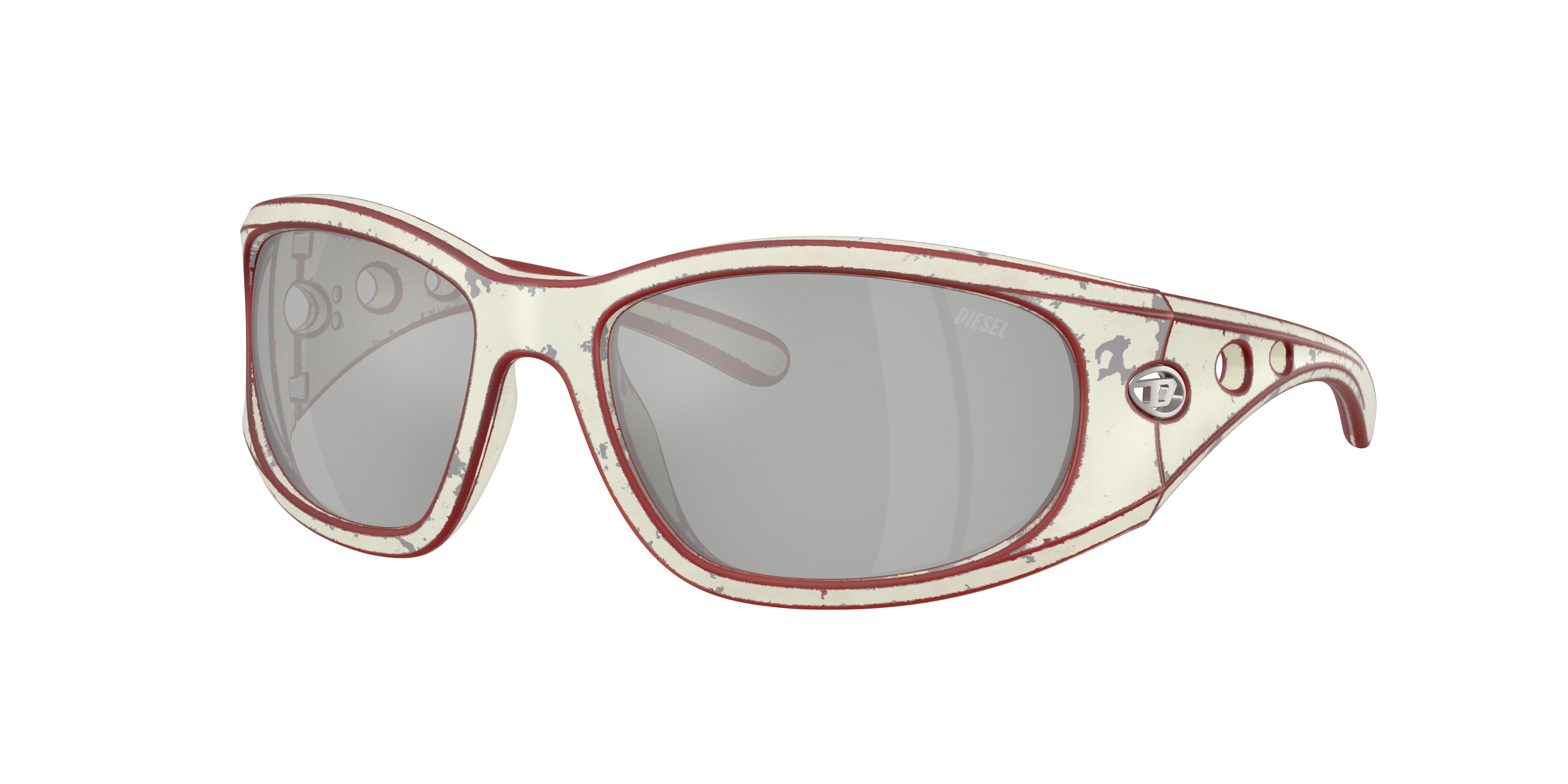Diesel Unisex Sunglass DL3012U -  Frame color: White/Red, Lens color: Mirror Silver