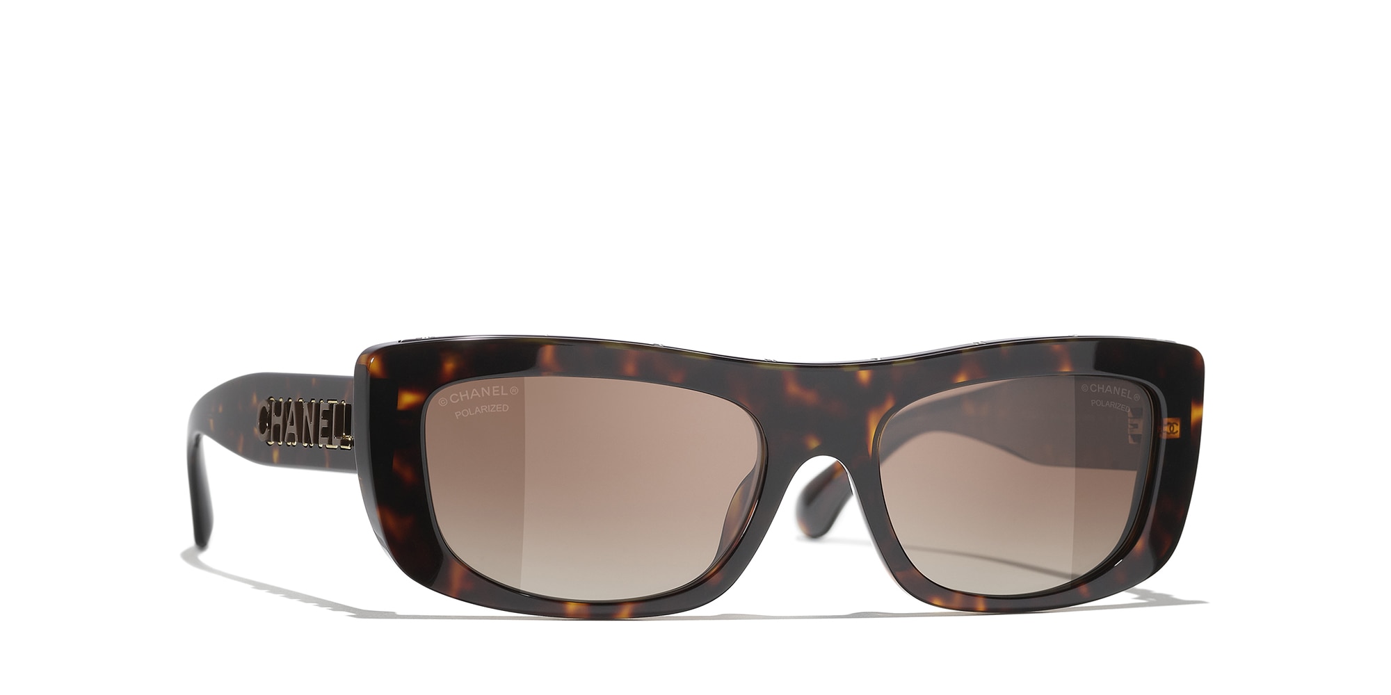 Chanel Woman Sunglass Rectangle Sunglasses CH5559 -  Frame color: Brown Havana, Lens color: Brown
