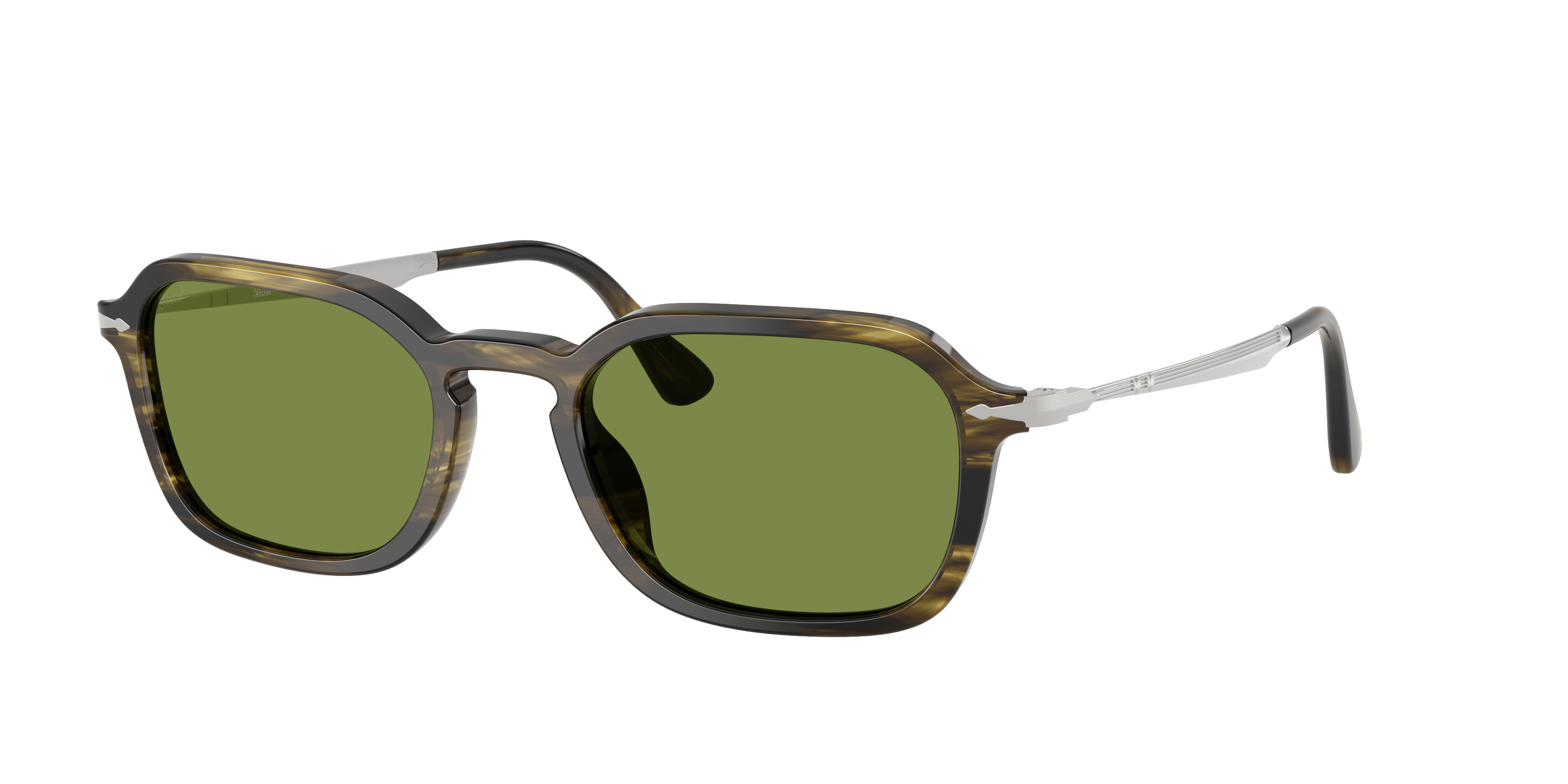 Persol Unisex Sunglass PO3381S -  Frame color: Striped Black & Olive Green, Lens color: Green