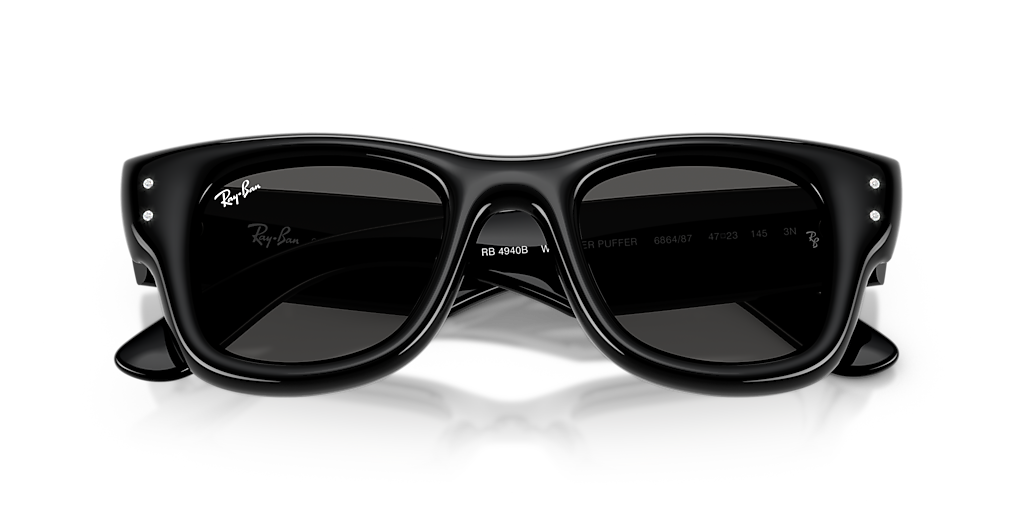 RAY-BAN RB4940B Wayfarer Puffer Crystal Edition Black & Strass - Unisex Sunglasses, Ultra Black Lens