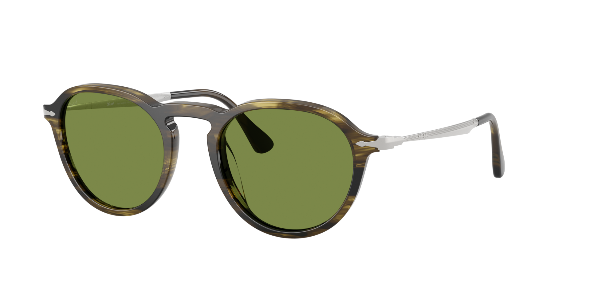 Persol Unisex Sunglass PO3383S -  Frame color: Striped Black & Olive Green, Lens color: Green
