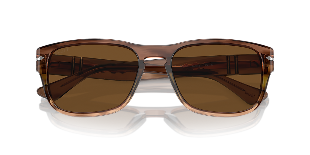 PERSOL PO3341S Striped Brown Green - Unisex Luxury Sunglasses, Polar Brown Lens