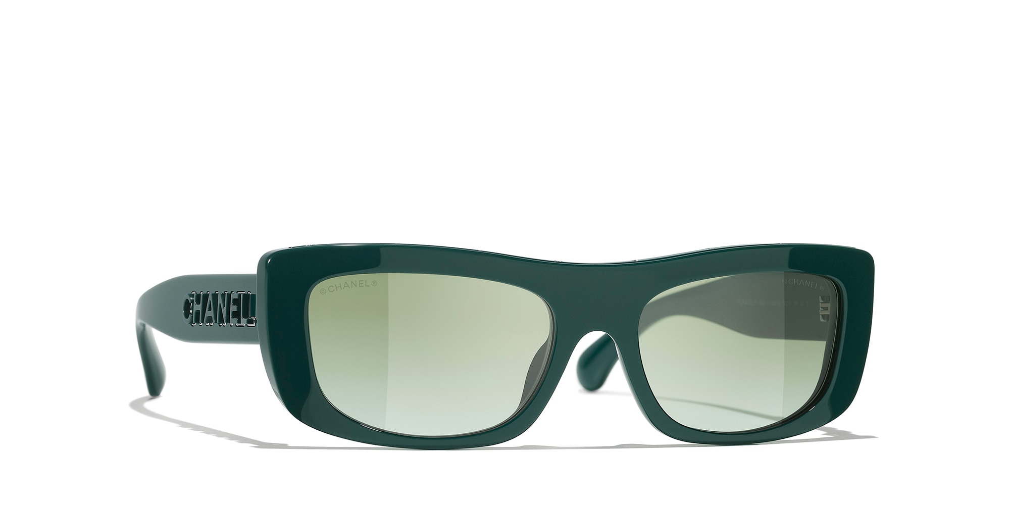 Chanel Woman Sunglass Rectangle Sunglasses CH5559 -  Frame color: Green Vendome, Lens color: Green