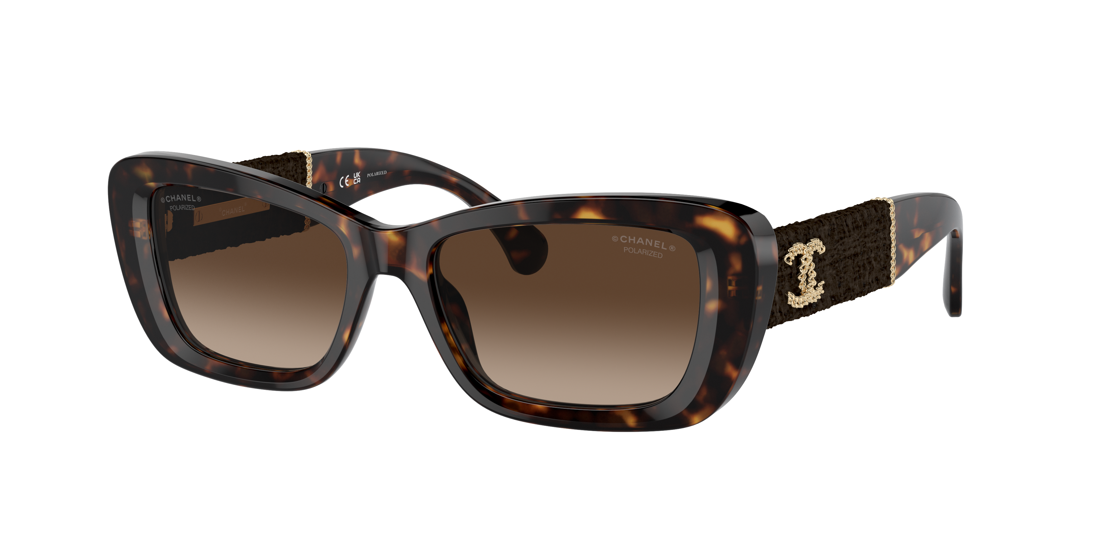Chanel Woman Sunglass Rectangle Sunglasses CH5514 -  Frame color: Dark Havana, Lens color: Brown