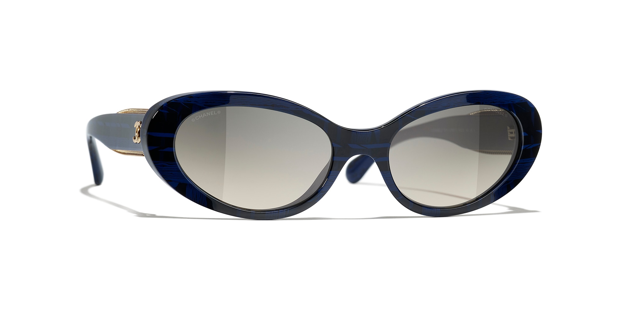 Chanel Oval Sunglasses CH5515 54 Grey & Blue Tweed Sunglasses  
