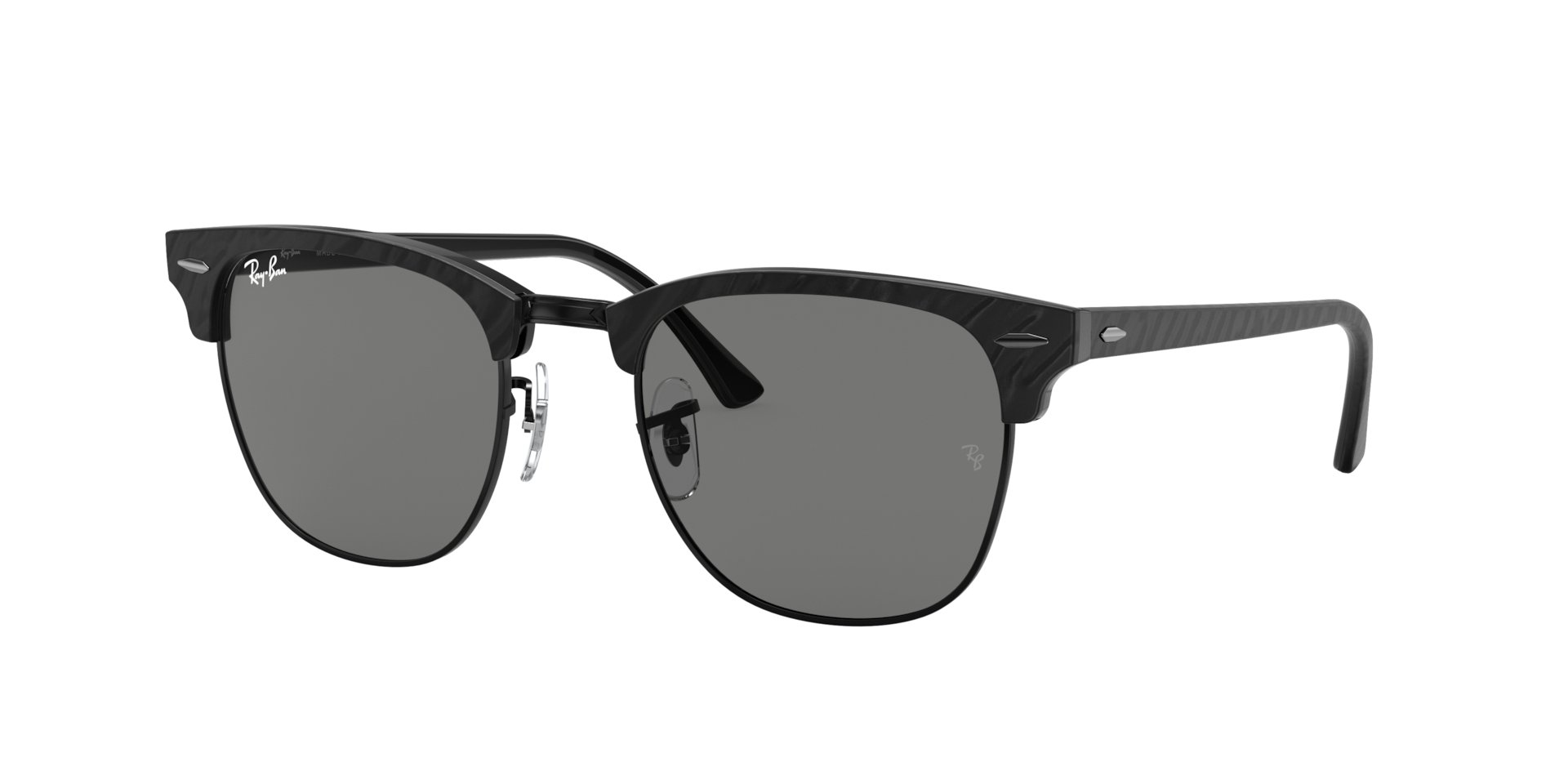 Ray-Ban Unisex Sunglass RB3016 Clubmaster Marble - Frame color: Black, Lens color: Dark Grey