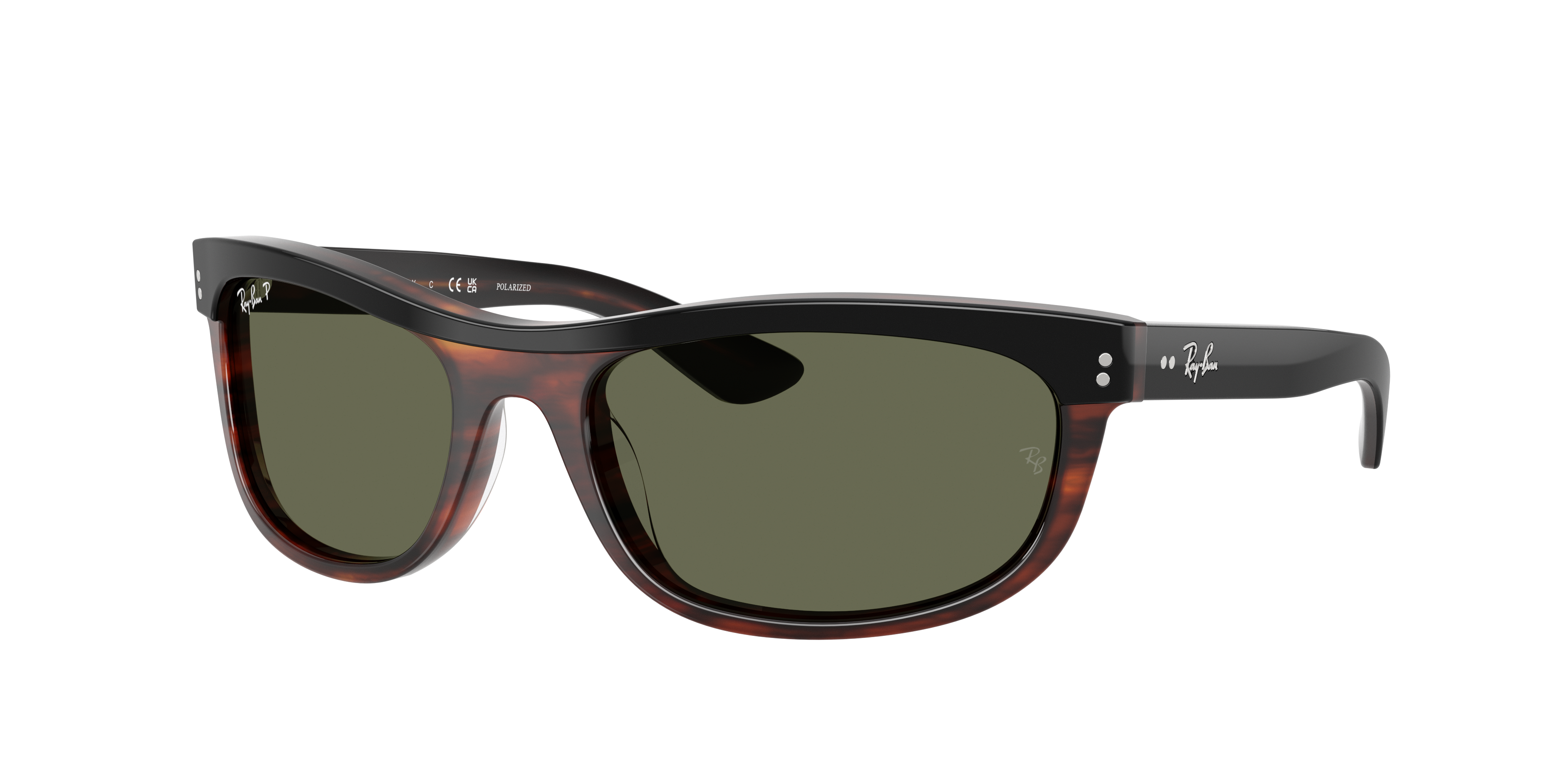 Ray-Ban Unisex Sunglass Balorama Street Neat -  Frame color: Black On Havana, Lens color: Green Polarized