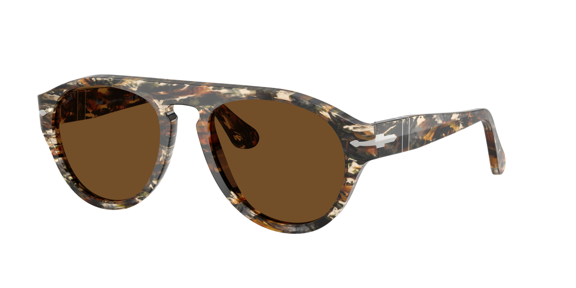 Persol Unisex Sunglass PO3370S - Frame color: Amber Brown/Pirate Black, Lens color: Brown Polar